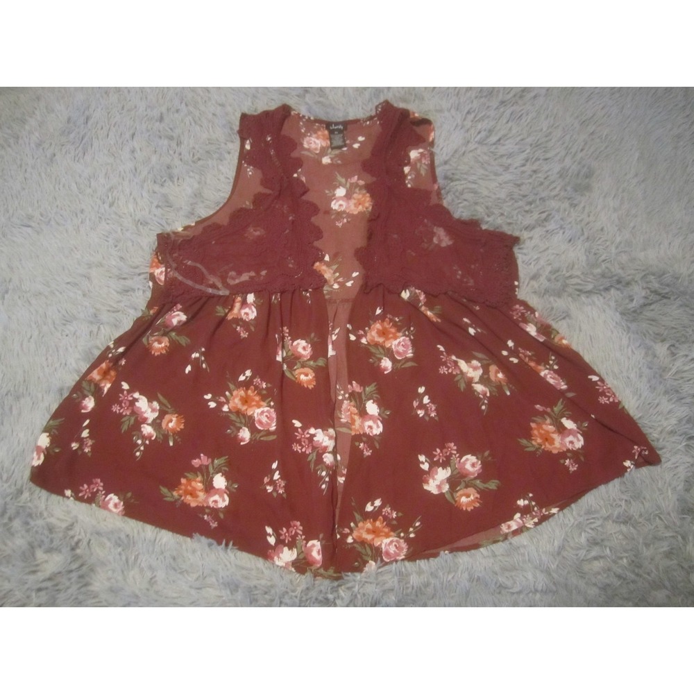 Justify Tank Top Womens 3X Plus Red Floral Lace Trim Scoop Neck Tunic Boho